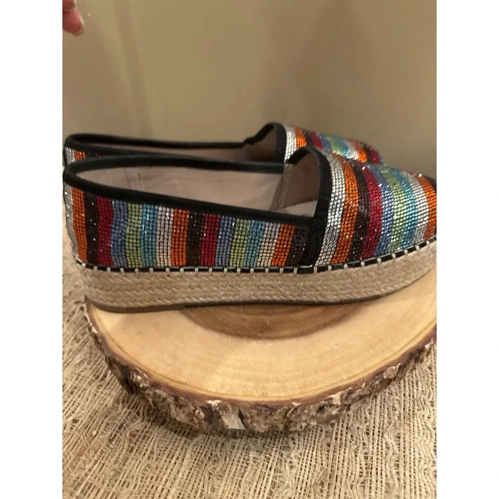 Gianni Bini Bruxie Platform Jeweled Multicolor Stripe Platform Espadrille Sz-8.5